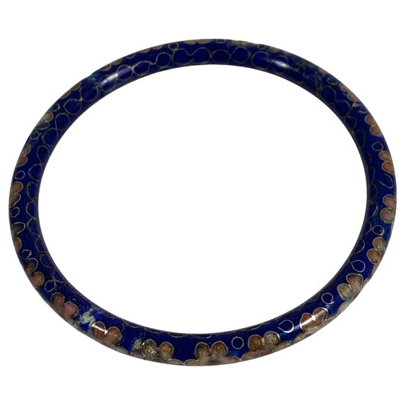 VTG Floral Cloisonne Enamel Bangle Bracelet Blue Pink Flowers Women Jewelry FLAW - Picture 5 of 8